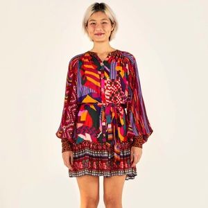 FARM RIO MIXED RED PATCHES MINI DRESS